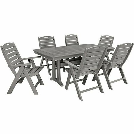 POLYWOOD Nautical 7-Piece Slate Grey Dining Set with 6 Folding Chairs and Nautical Trestle Table 633PWS2961GY